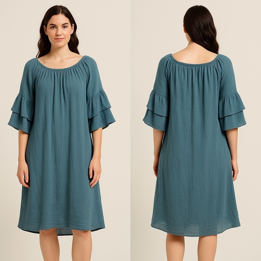 Indigo Rose Peasant-Style Dress – Size L